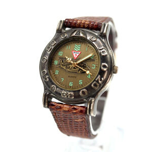 Vintage 1995 Guess Watch 35mm Helicopter Bronze Gunmetal Brown Lizard Leather